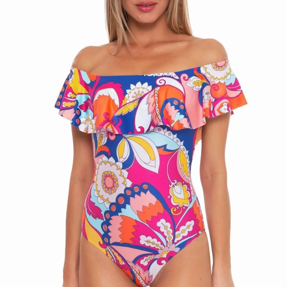 NWT Trina Turk Women's Sevilla One Piece Off Shoulders Swimsuit